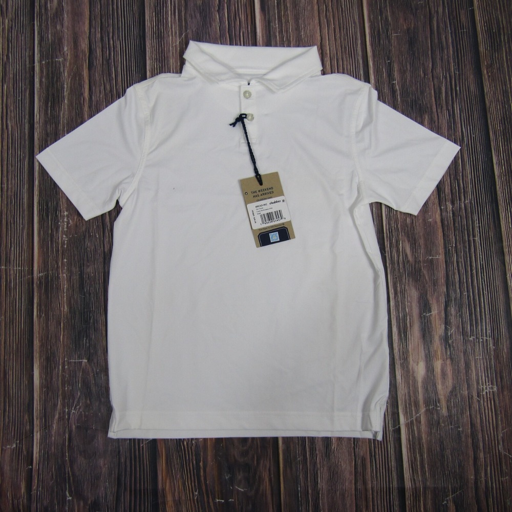 Chubbies NEW NWT Youth‎ Small White Performance Polo Shirt Athletic Golf Sport